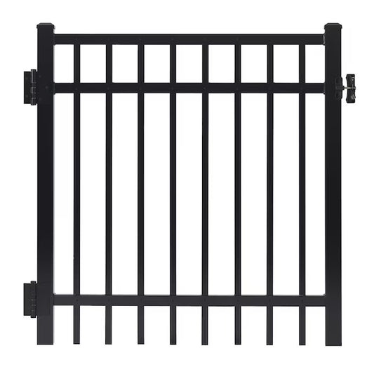 Black Aluminum Single Walk Gate : 4'H x 5'W