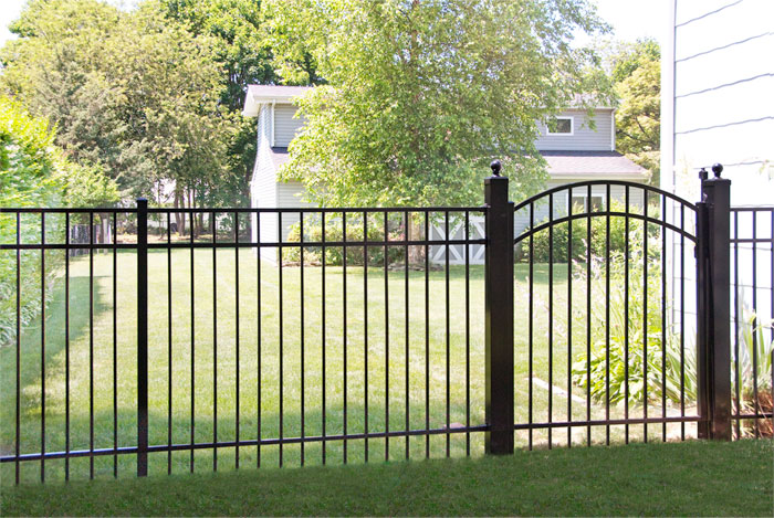Black aluminum 3-rail flat top fence panel