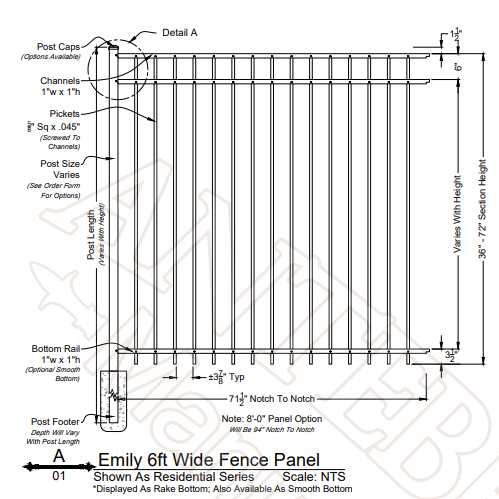 Black Aluminum Panel - 3 Rail Flat Top : 4'H x 6'W